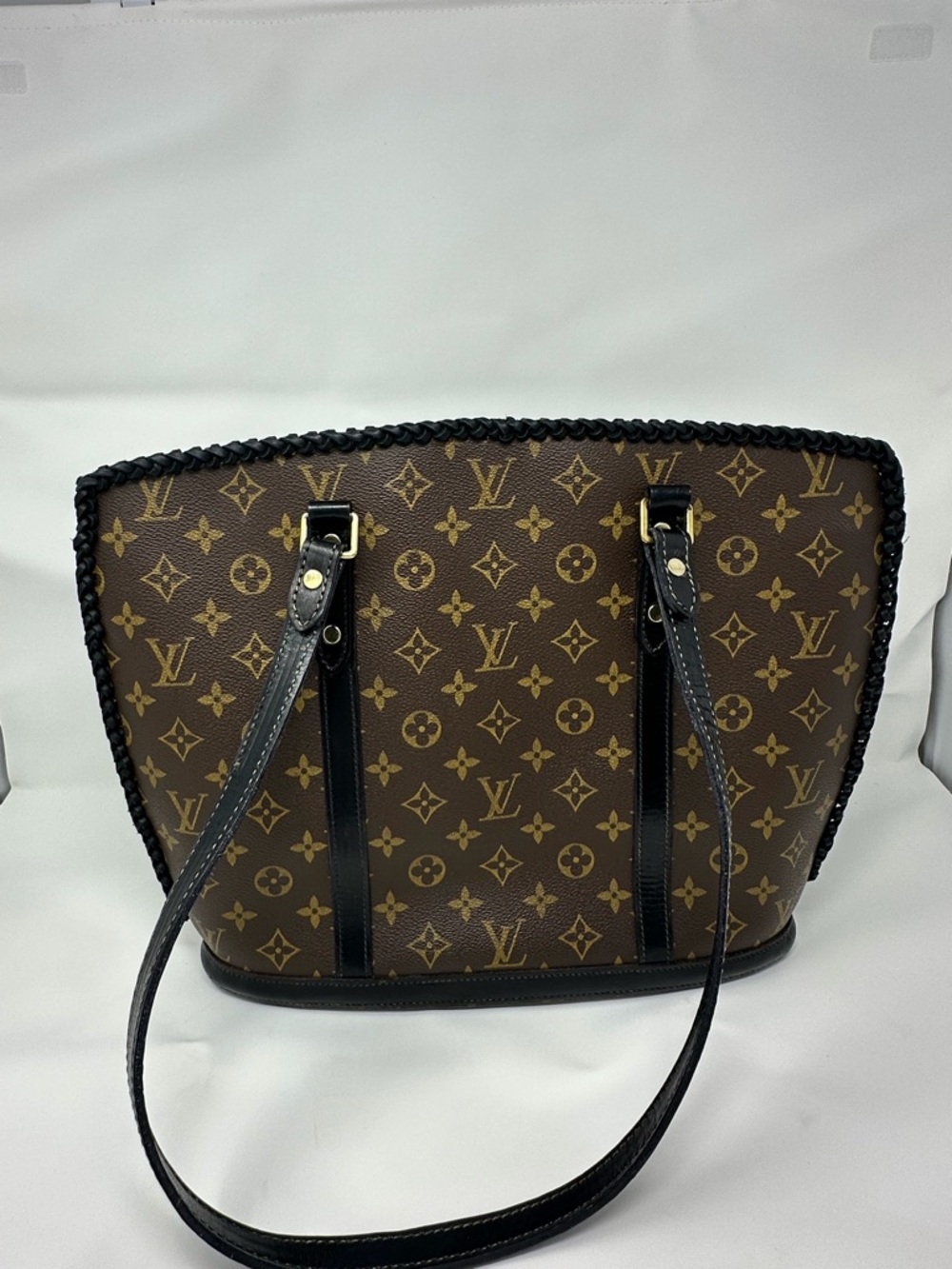 Louis Vuitton Monogram Canvas Brown and Black Tote with Braided Edge